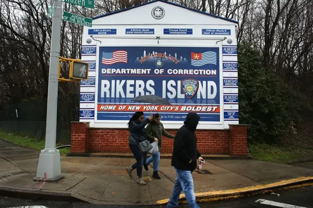 The entrance to Rikers Island on March 31, 2017